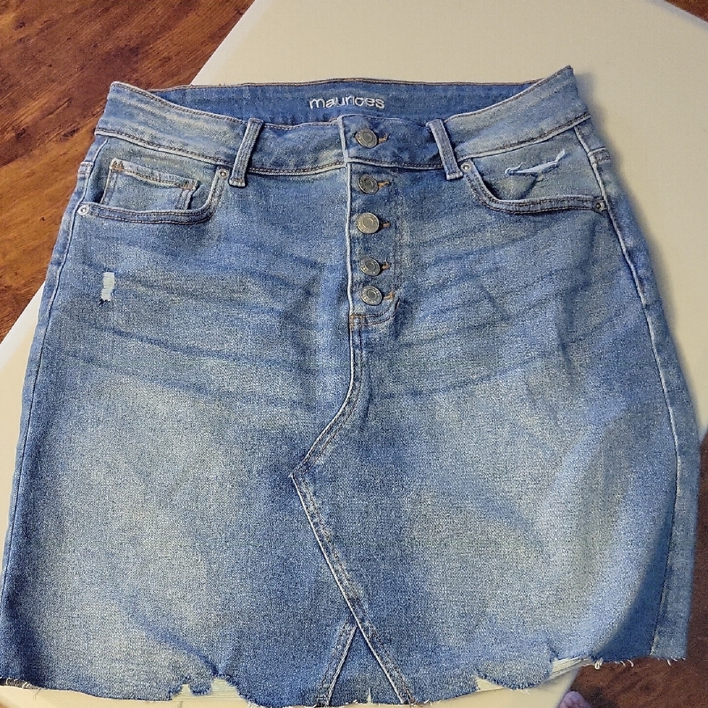 Maurices Distressed Blue Denim Skirt